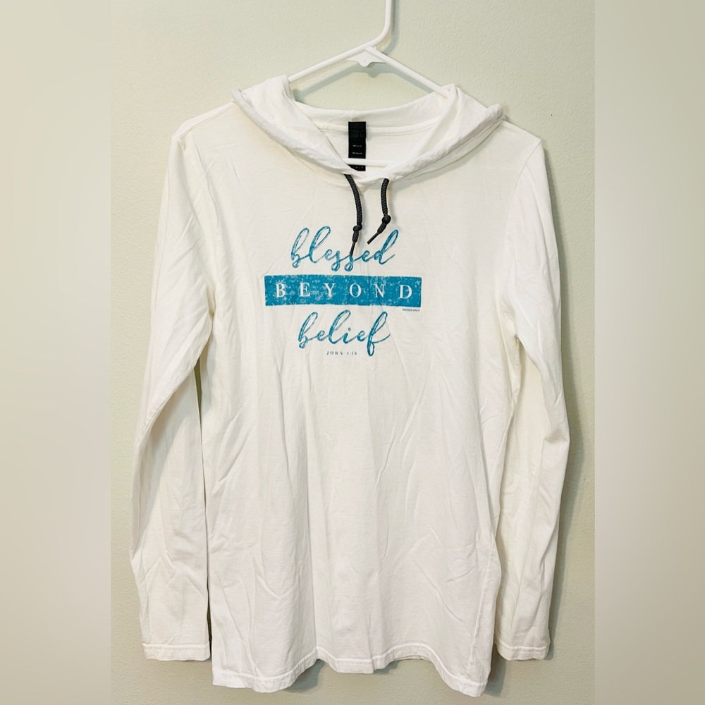 Anvil Lightweight ‘Blessed Beyond Belief’ White Hoodie! Size Medium.